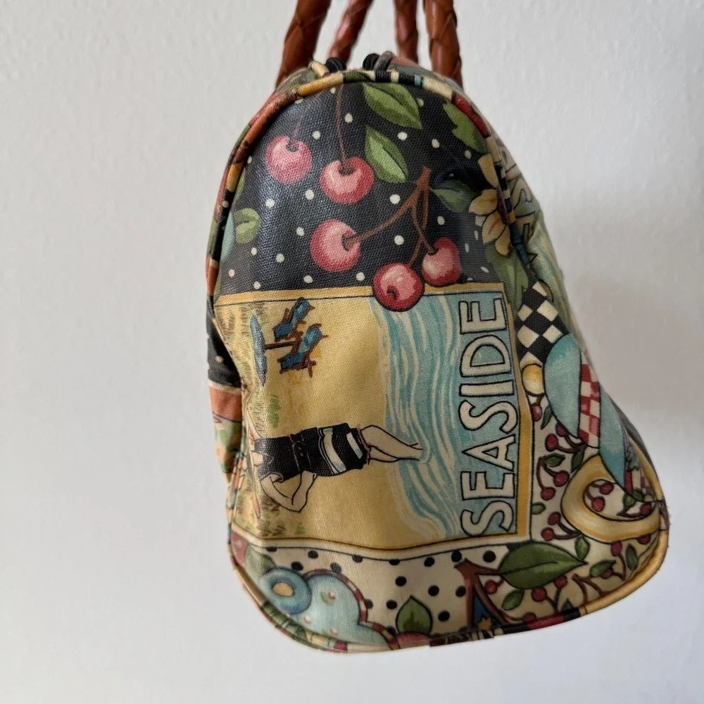 Vintage Mary Engelbreit Print Nordic House Designs Canvas Leather Duffle Purse